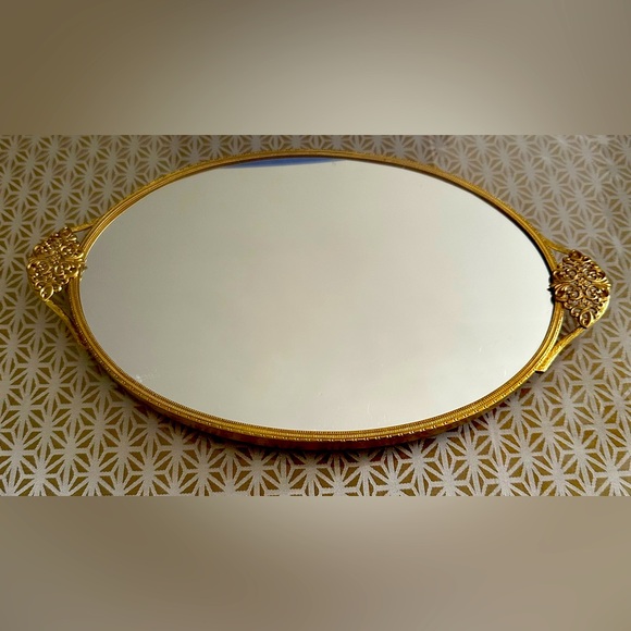 gold tray for dresser Vintage Decorative Mirror Gold Vanity & Dresser Tray — Hanna Roberts